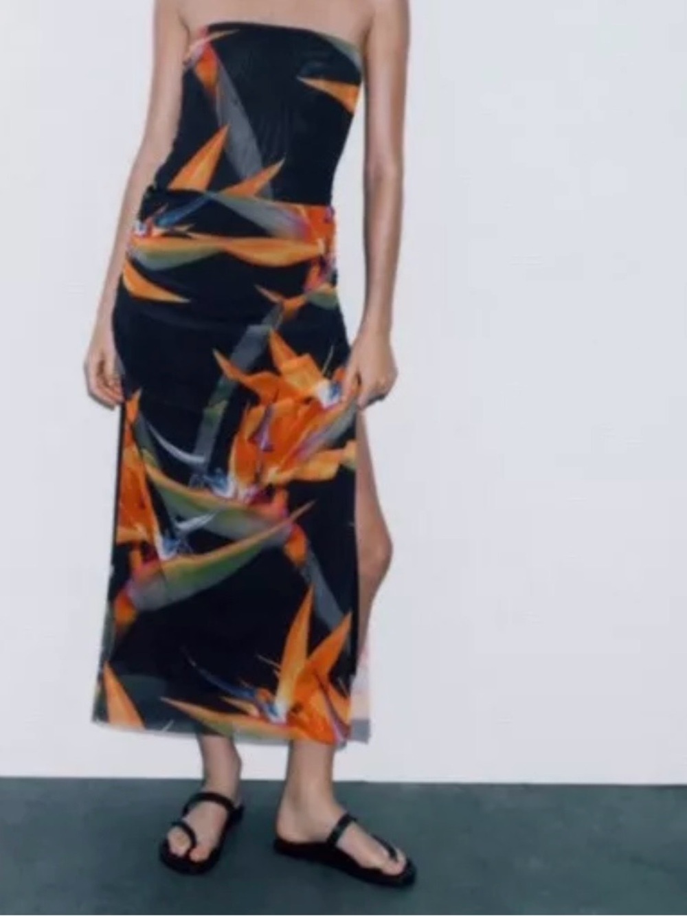Zara Mesh Midi Black Floral Skirt sz Med
